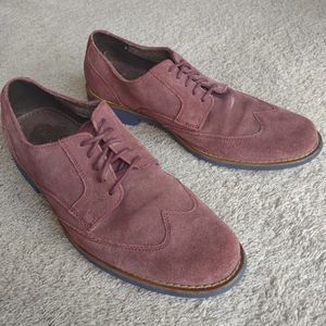 Cole Haan Original Men Derby Shoes Sz 10.5M Maroon Suede Leather Wingtip Lace-Up